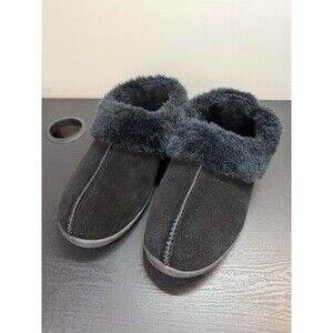 Clarks Leather Clog Indoor Outdoor Plush Slipper Faux Fur Lined Black Women’s 8